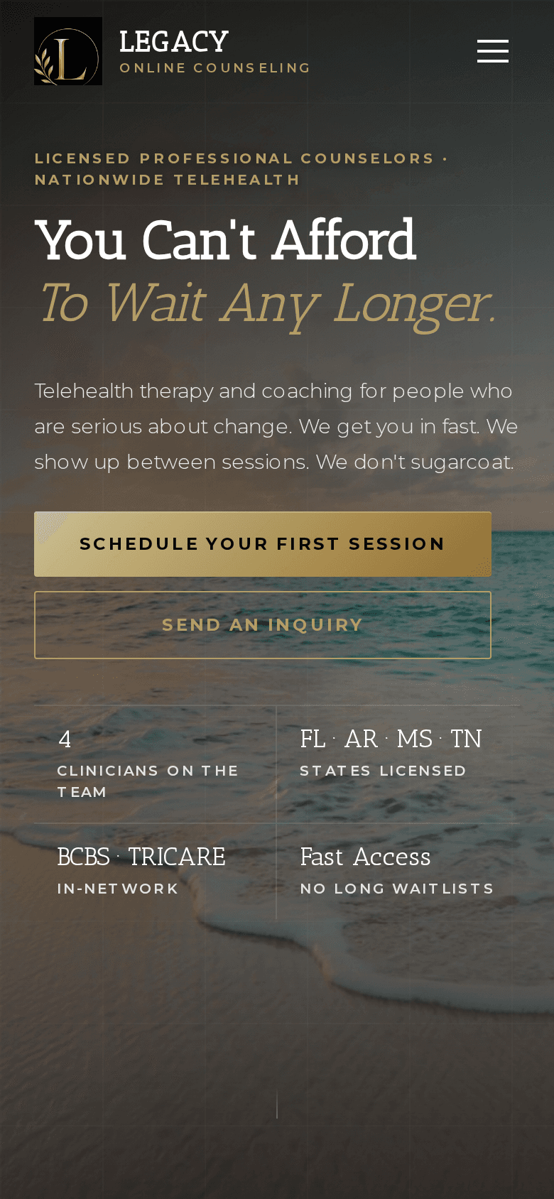 Legacy Online Counseling mobile view